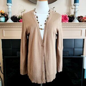 Coldwater Creek Silk Cotton Button Front Cardigan L 14 Tan Long Sleeve Nice